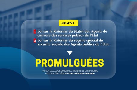 RDC: Le chef de l&rsquo;État Felix Tshisekedi a promulgué la loi sur la réforme du statut des agents de carrière des services  publics de l&rsquo;État